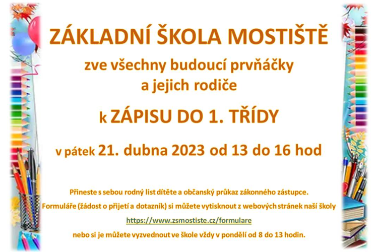 Zápis dětí do 1. třídy základní školy